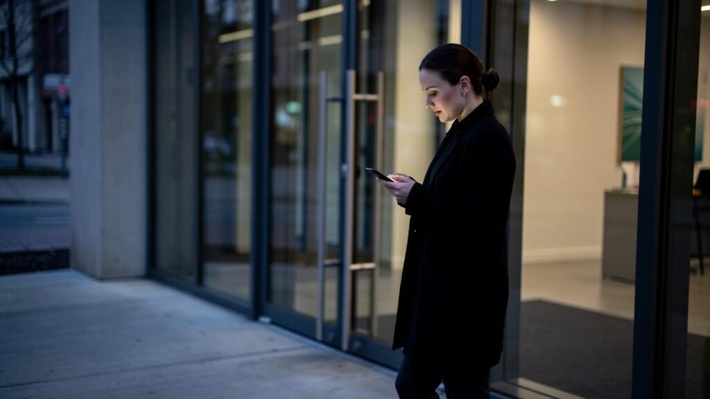 zena-telefon-staklena-vrata
